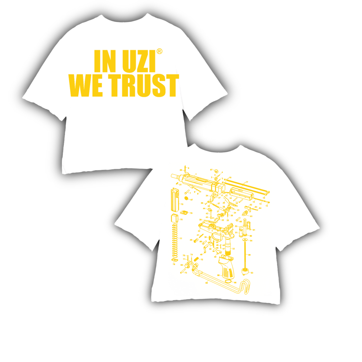 (In uzi we trust (white and yellow) cut crewneck