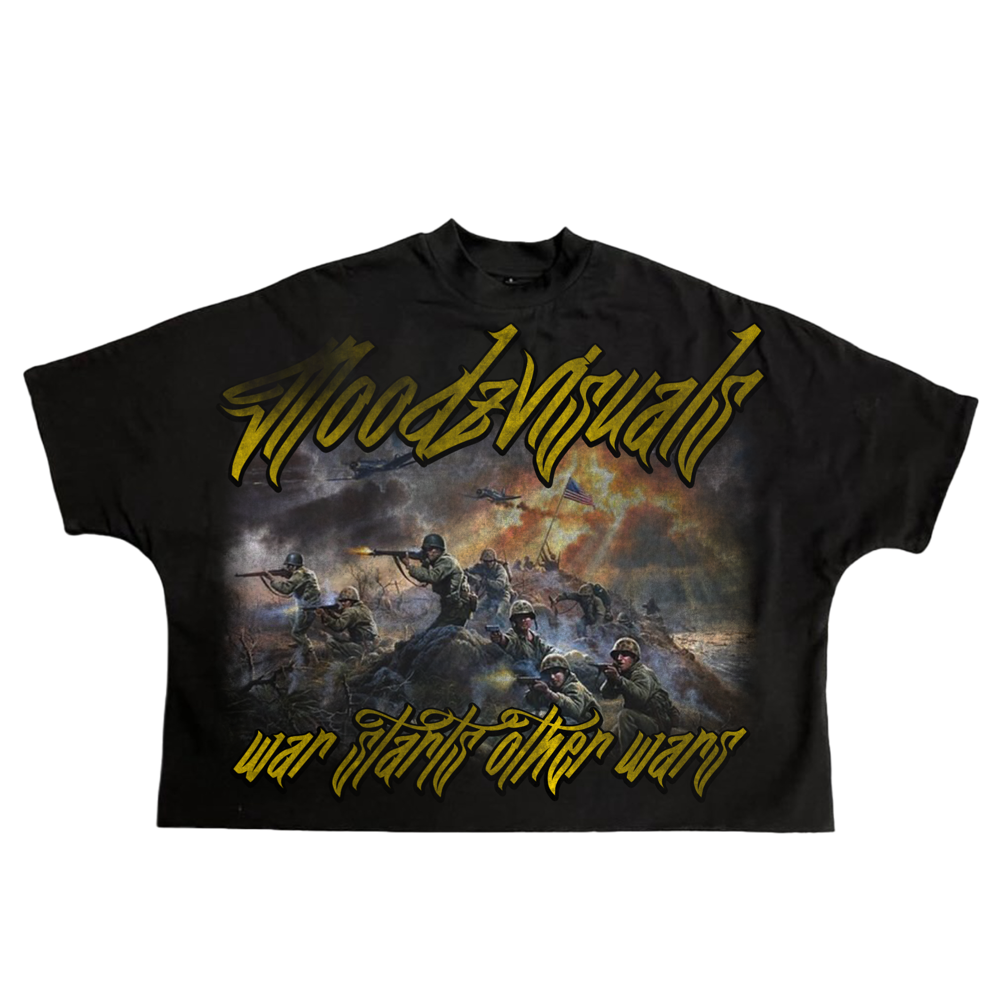 “War” boxy tee(black and yellow)