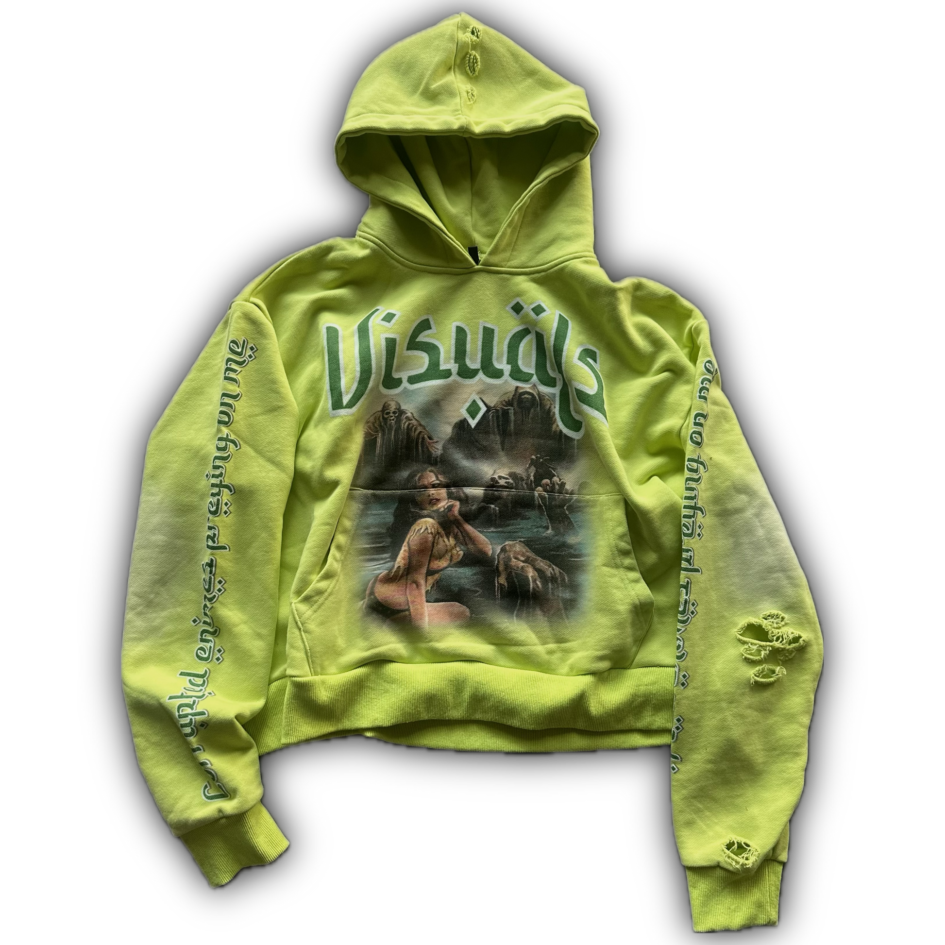 "ENIMIES PREYING ON THE WEAK" GREEN HOODIE