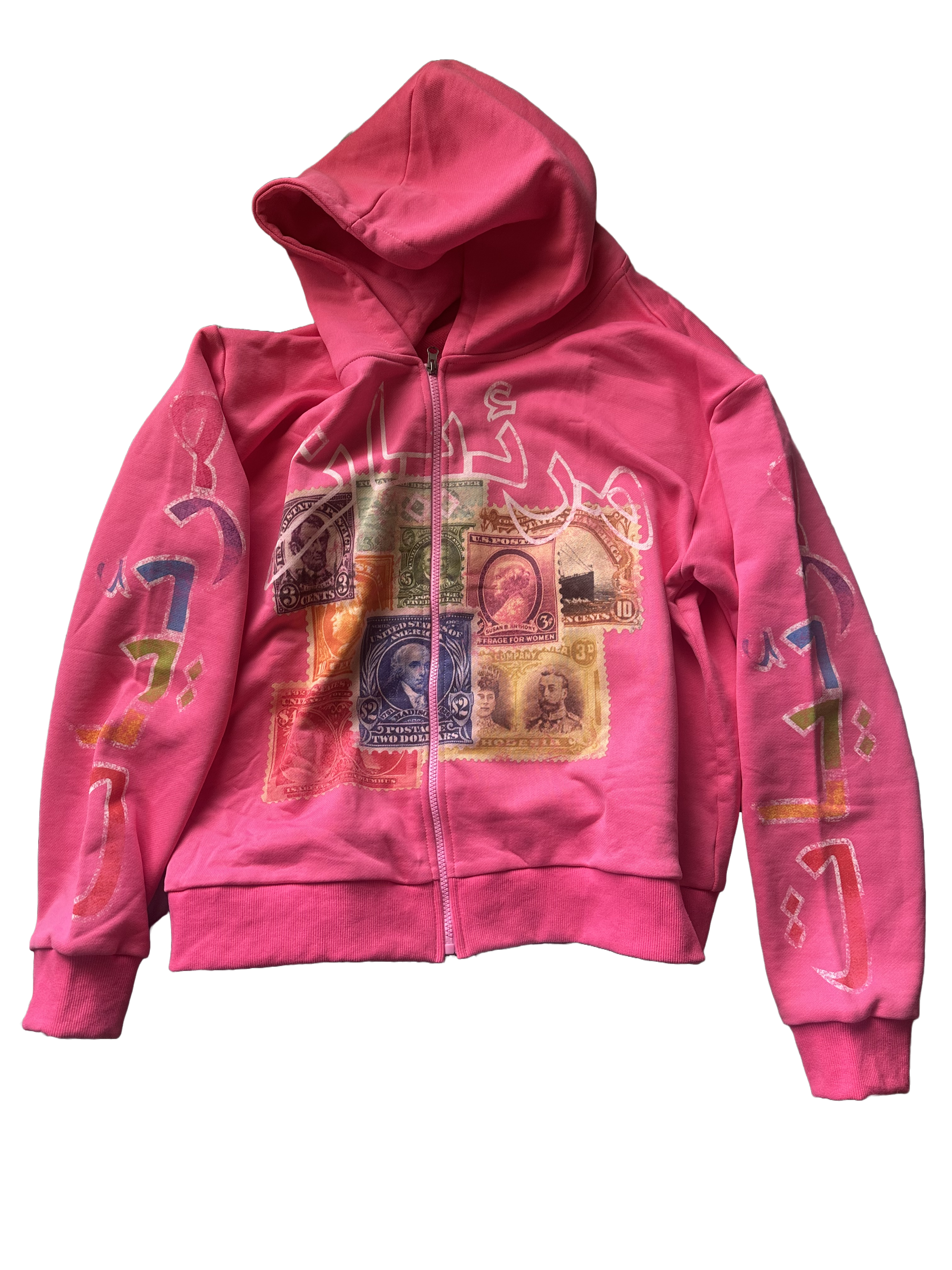 Pink STAMPED  (ZIP UP HOODIE)