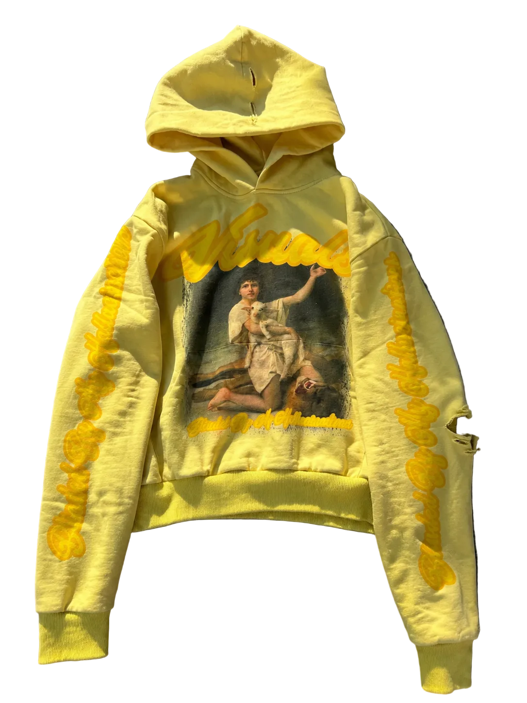 Yellow distressed hoodie