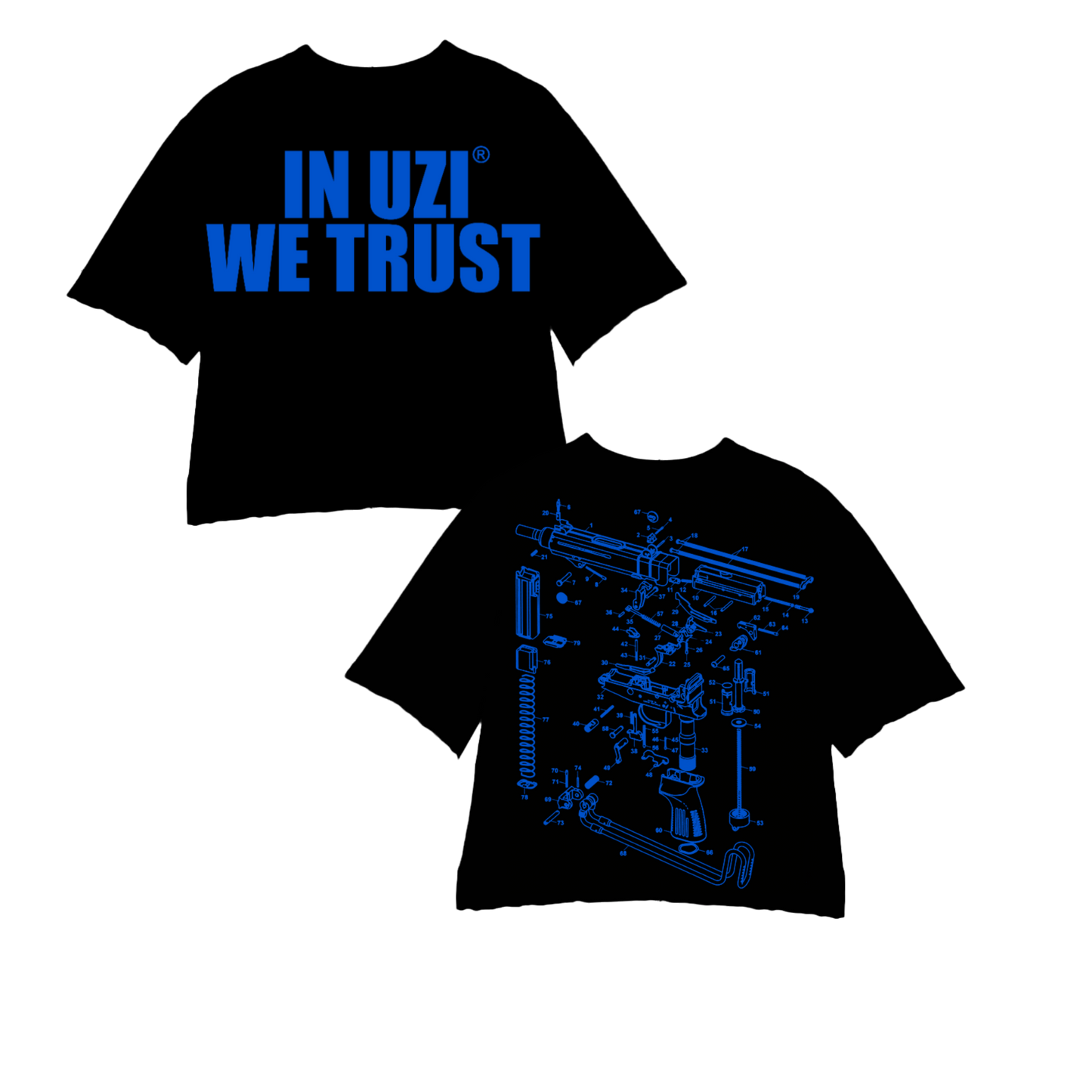 In uzi we trust (black and blue) cut crewneck