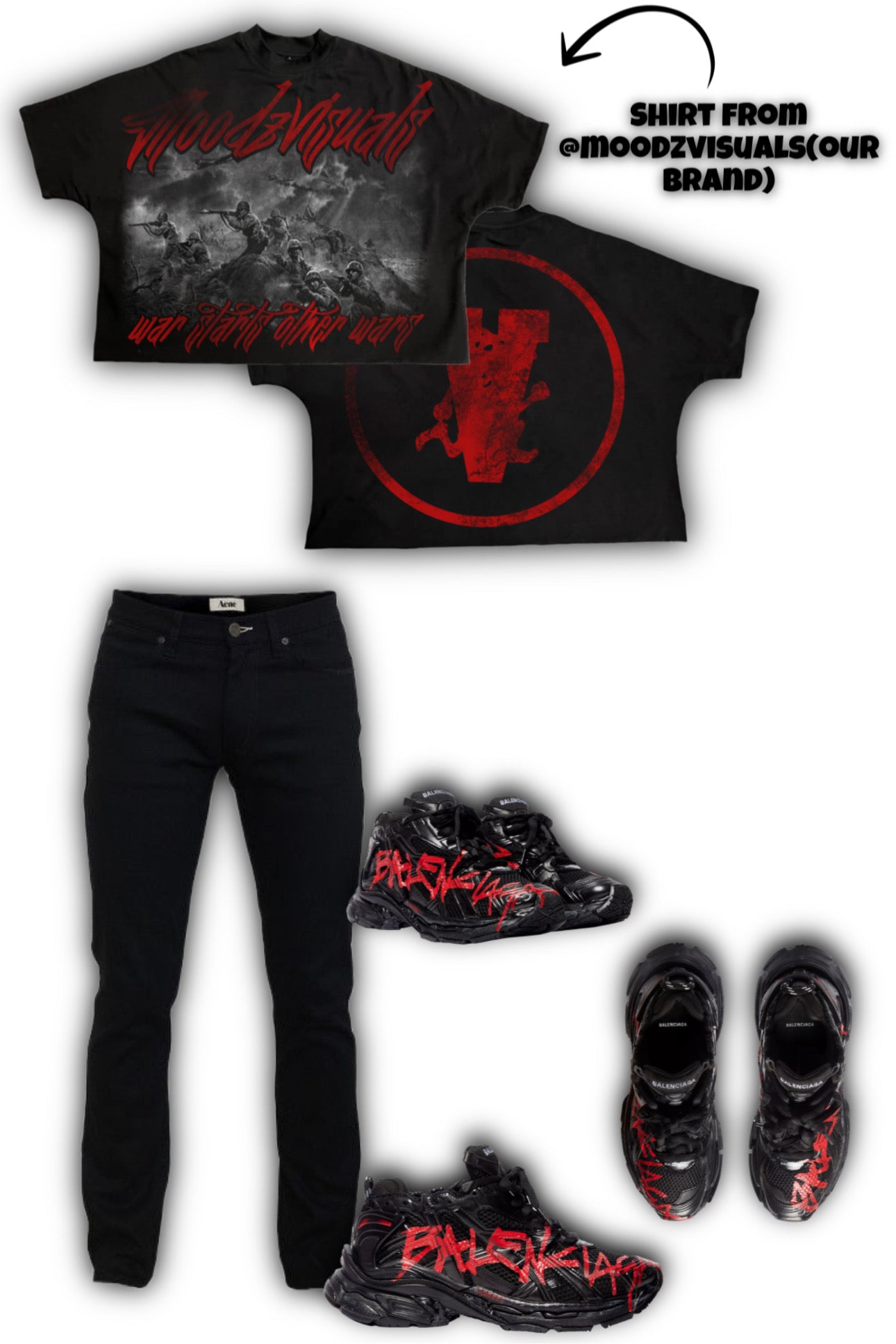 “War” boxy tee(black and red)