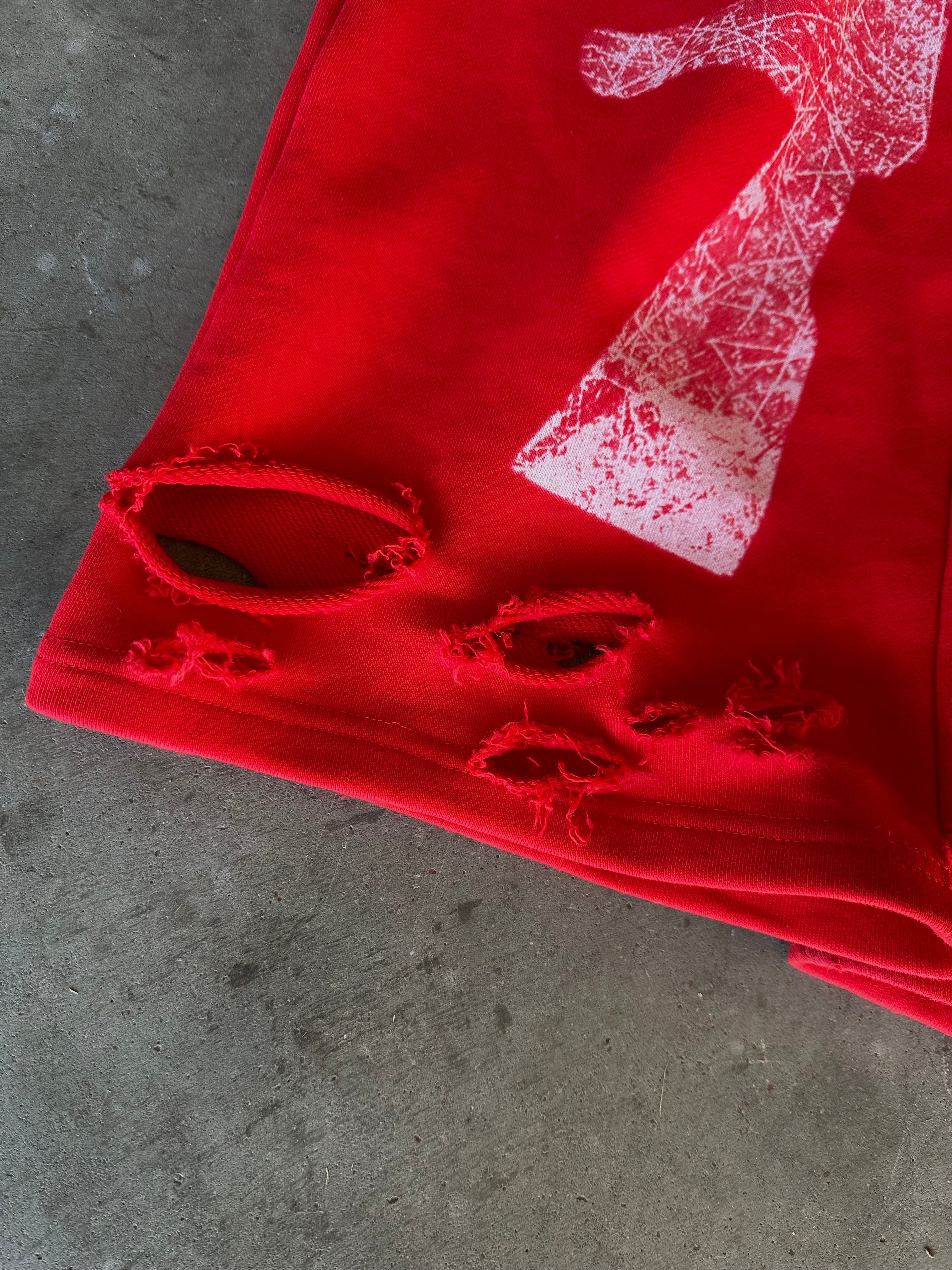 Red ARMY DESTRESSED HEAVY WEIGHT PANTS