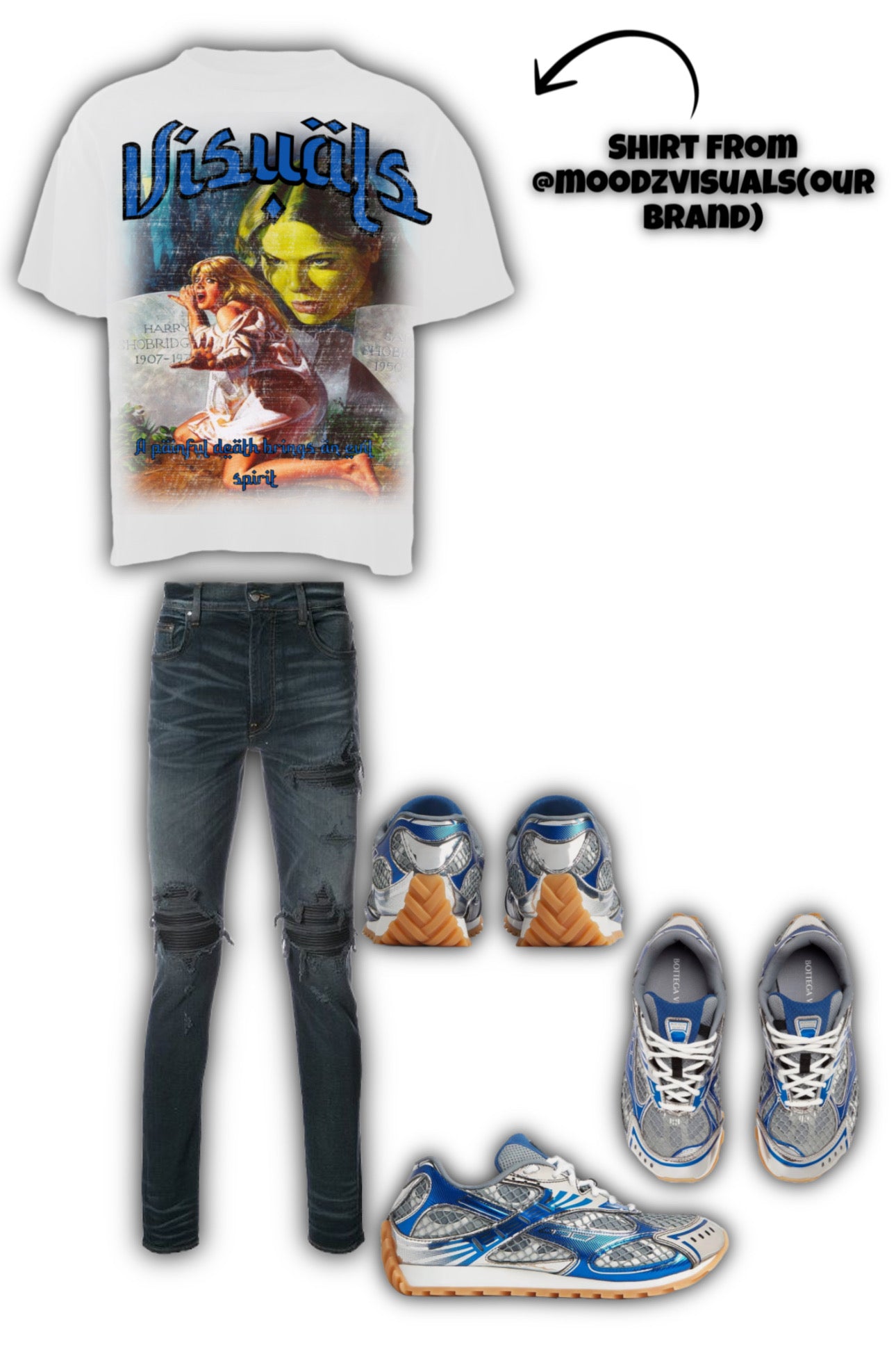 “ a painful death brings a evil spirt” white and blue shirt