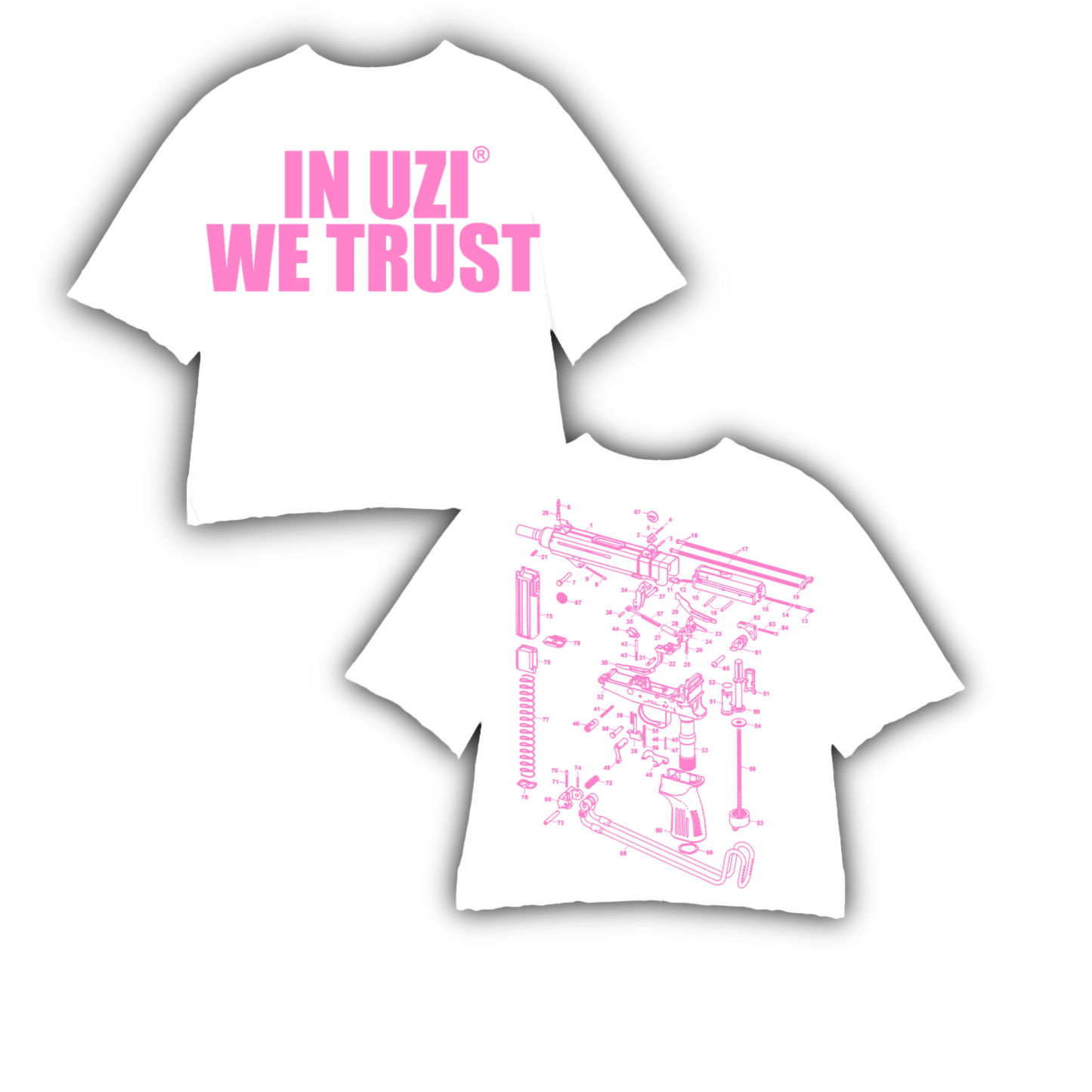 In uzi we trust (white and pink) cut crewneck