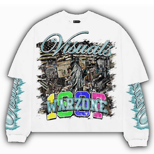 “ART WITH 1000 WORDS” double layered shirt (white and blue)