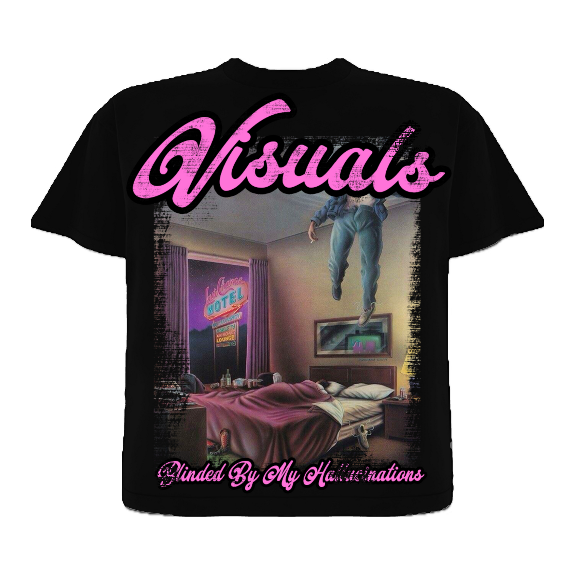 Visuals black and pink shirt