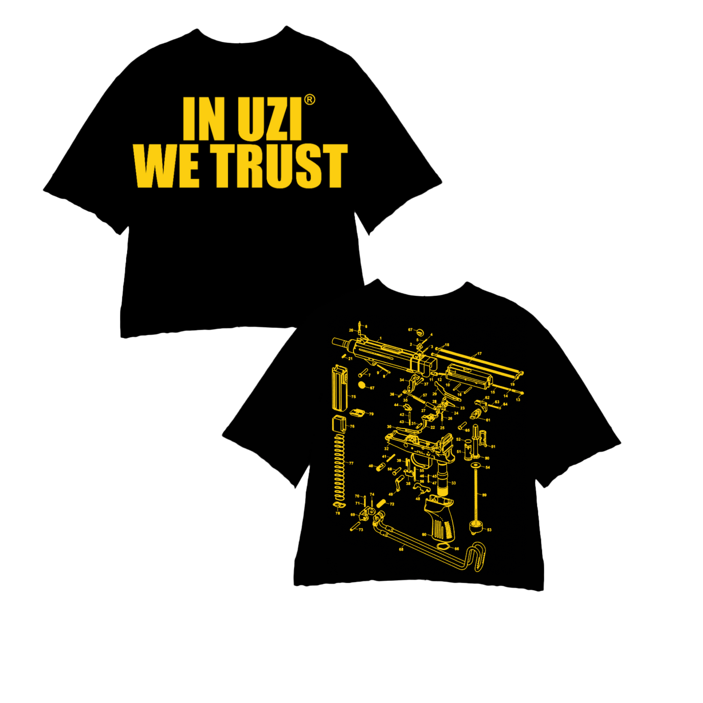 In uzi we trust (black and yellow) cut crewneck