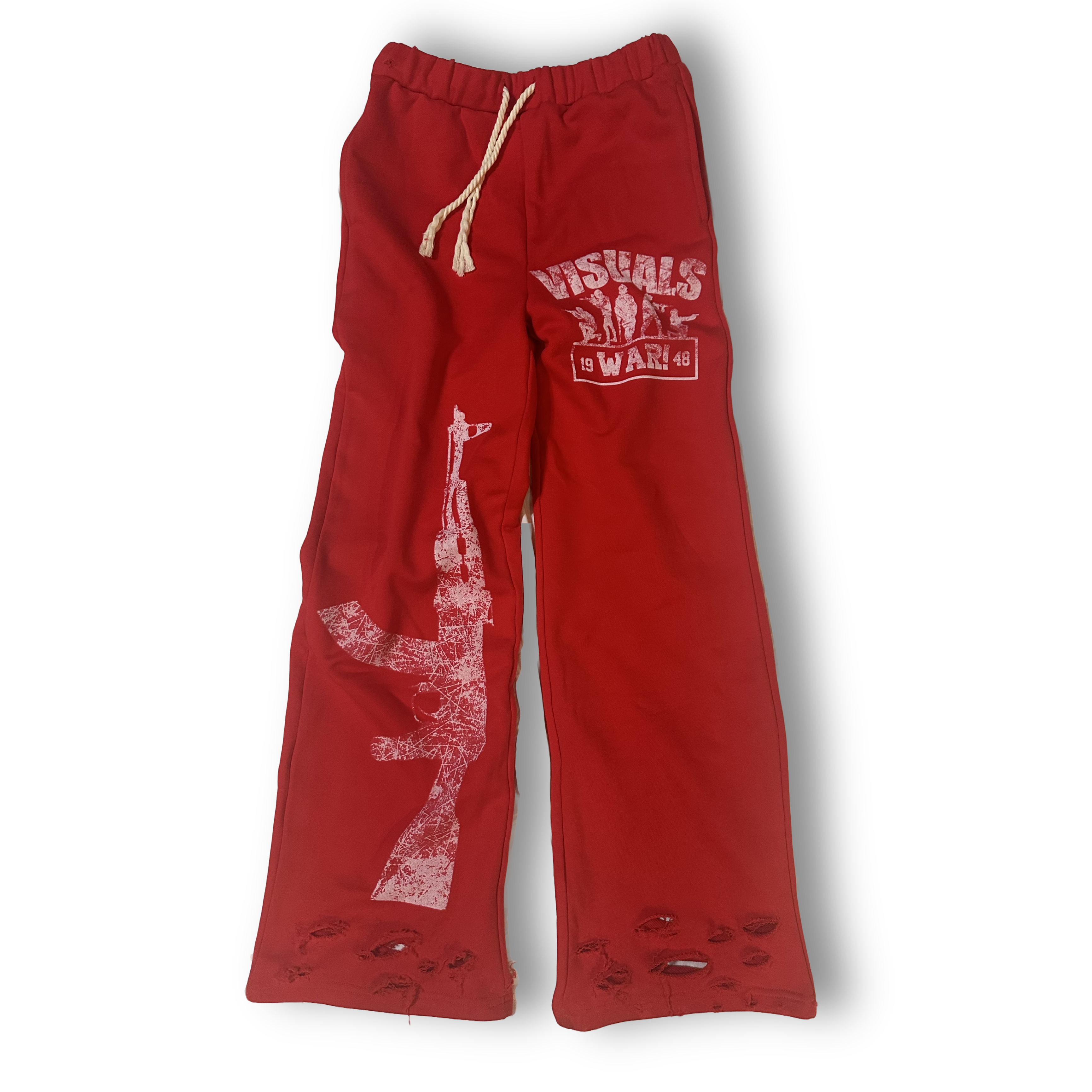 Red ARMY DESTRESSED HEAVY WEIGHT PANTS