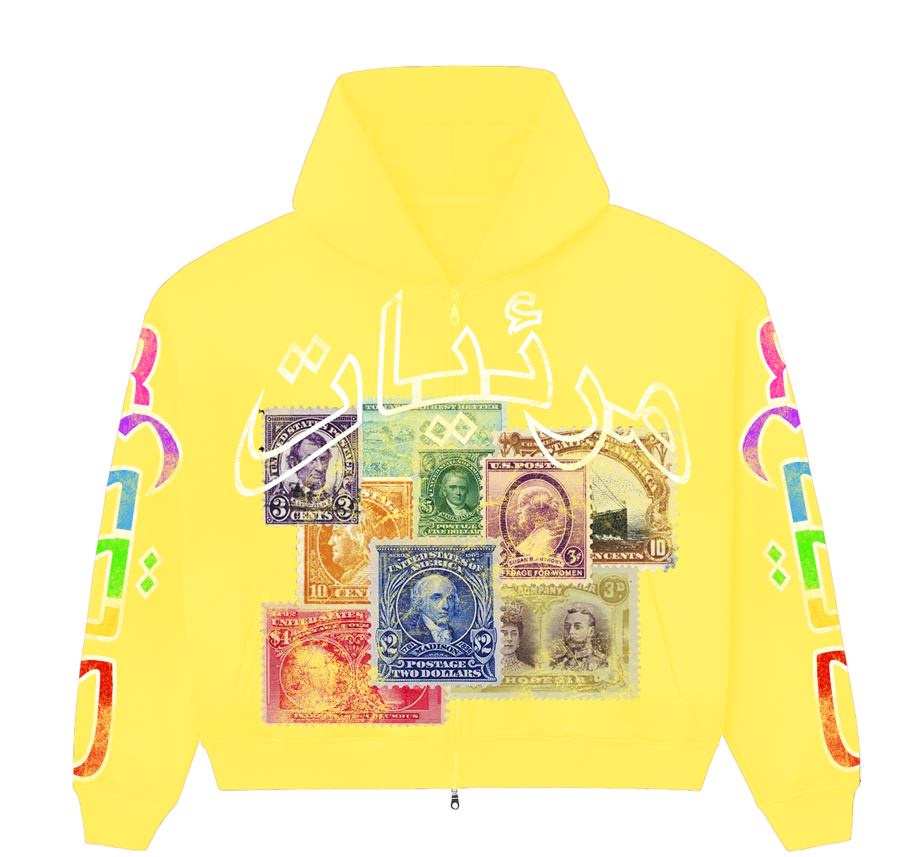 Yellow STAMPED  ZIP UP HOODIE