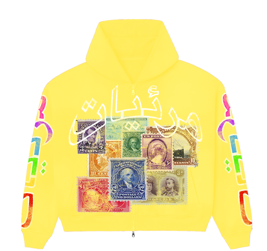 Yellow STAMPED  ZIP UP HOODIE